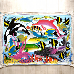 アフリカ絵画『 Sea world 2 』ティンガティンガ by Zuberi 50*70cm 7枚目の画像