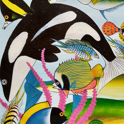 アフリカ絵画『 Sea world 2 』ティンガティンガ by Zuberi 50*70cm 4枚目の画像