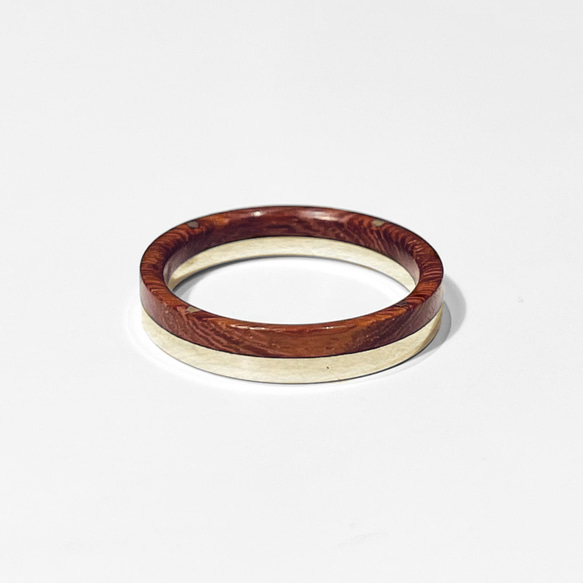 half ring yellow silver rosewood　指輪　ﾘﾝｸﾞ　木製 2枚目の画像