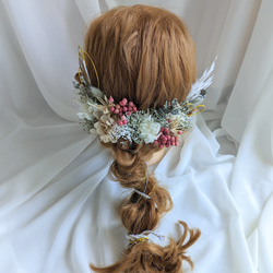 ヘッドドレス　ヘッドパーツ　髪飾り　ウエディング　結婚式　卒業式　成人式　グリーン　ホワイト　ピンク　かすみ草 3枚目の画像