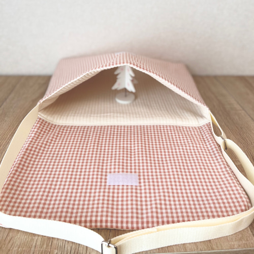 【別倉庫からの配送】 図書袋 ヌビ・ムーンスター/ベージュ刺繍×サーモンピンク その他 手提げ・レッスンバッグ・入園グッズ