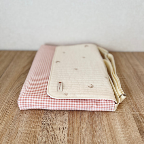 図書袋 ヌビ・ムーンスター/ベージュ刺繍×サーモンピンク その他