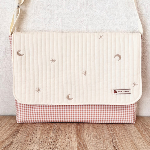 図書袋 ヌビ・ムーンスター・グレー刺繍（ホワイト地）×グレー