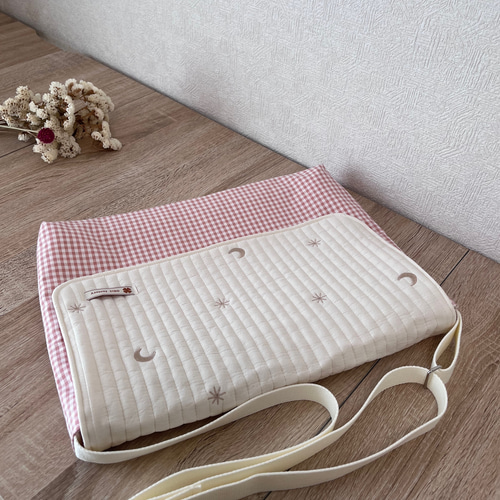 図書袋 ヌビ・ムーンスター/ベージュ刺繍×サーモンピンク その他