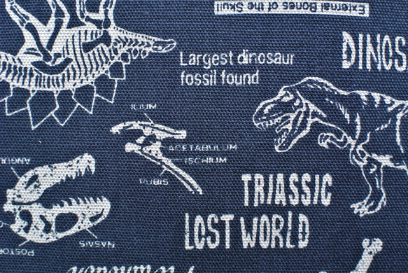 足サイズ２６ｃｍでもＯＫ♪恐竜上履き用巾着袋　渋かっこいい　恐竜と化石　ネイビーブルー　入園★入学 2枚目の画像