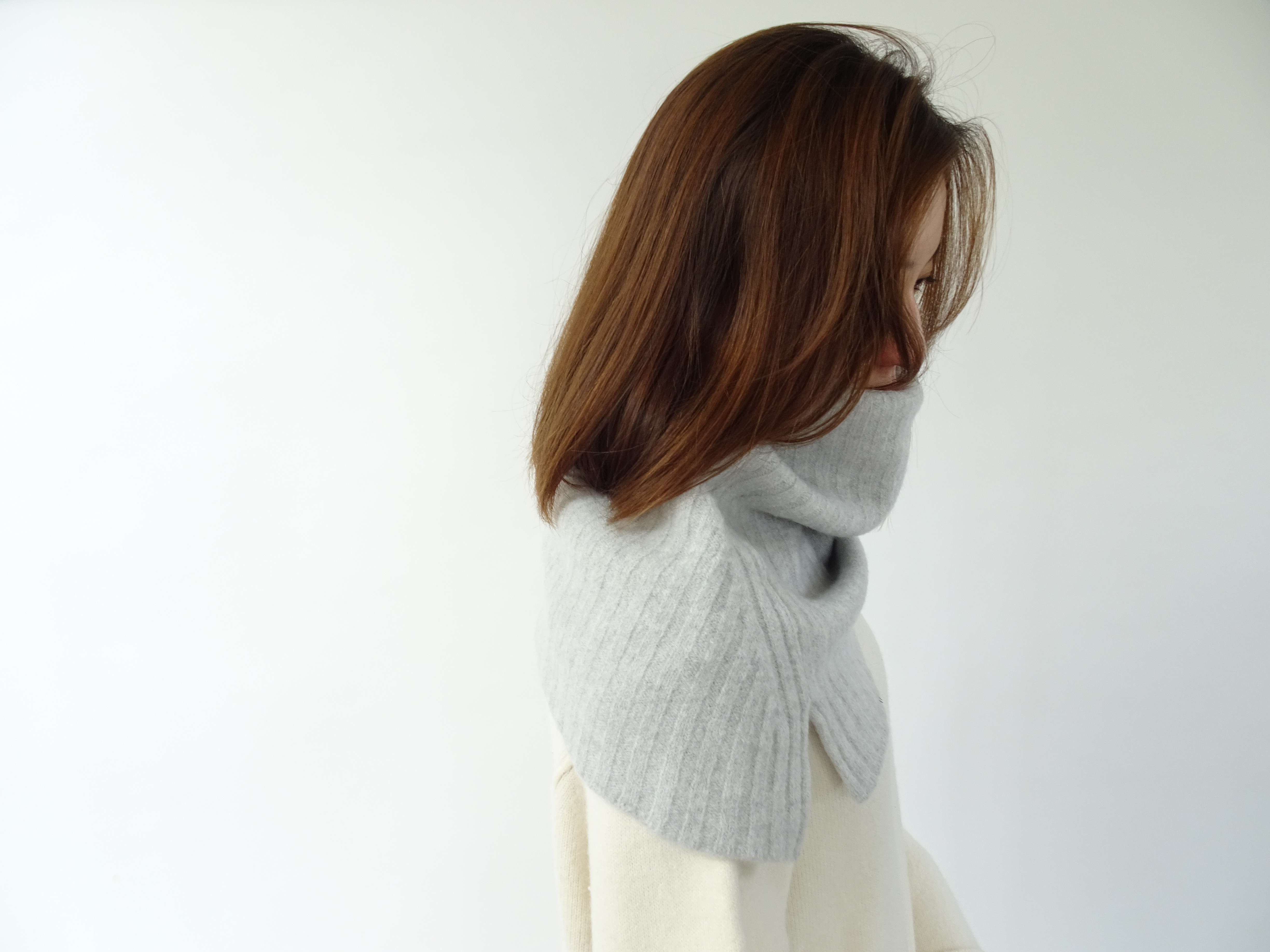 ＜全4色＞ウール100％ネック／ショルダーリブウオーマー＜ライトグレー＞