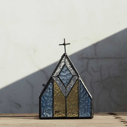 NEW❗️限定 教会キャンドルホルダー 小さなお家のオブジェ ステンドグラス 置物 インテリア 雑貨 1枚目の画像