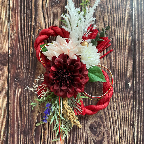 No.155 カラー八の字しめ縄リース2023 ハンドメイドお正月飾り