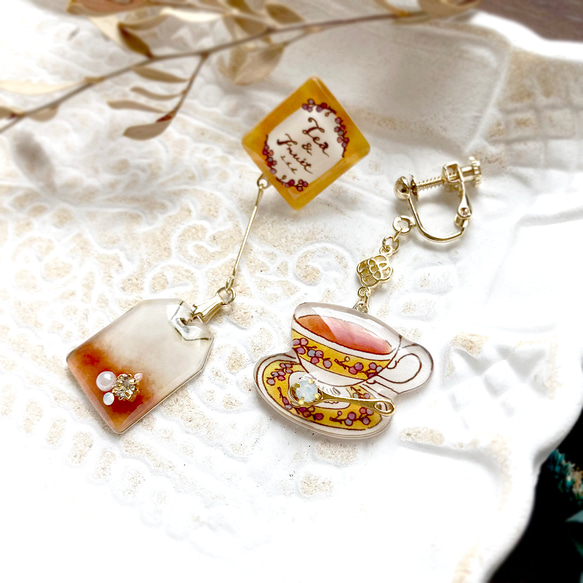 Teabag earring -yellow-｜ティーバッグイヤリング・ピアス〔紅茶シリーズ〕 6枚目の画像