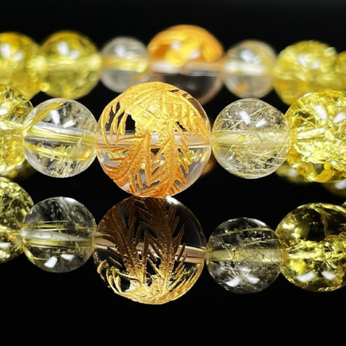 金針ルチルクォーツ×龍彫オニキス◇天然石パワーストーンブレスレット 