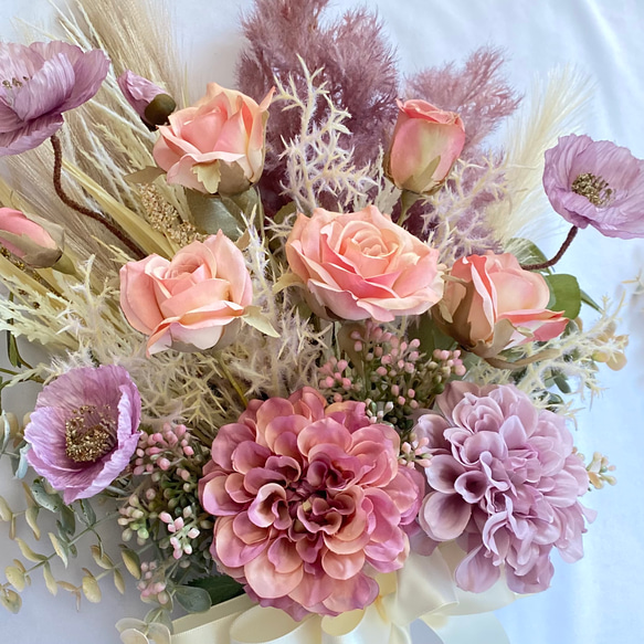 ラベンダーカラーのアンティーククラッチブーケ（アーティフィシャルフラワー・アートフラワー・造花・ウェディング・結婚祝い） 6枚目の画像