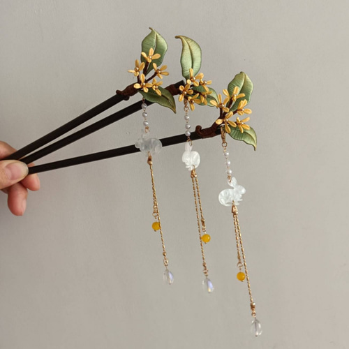 金木犀の花の簪 ベルベット素材 全長約20cm かんざし gold 通販