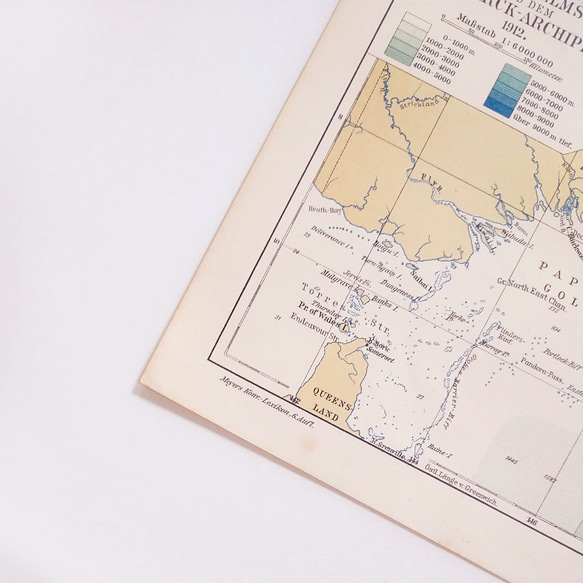 カイザー・ヴィルヘルムス・ラントとビスマルク諸島の海の深さ アンティークマップ 古地図 1957-108 5枚目の画像