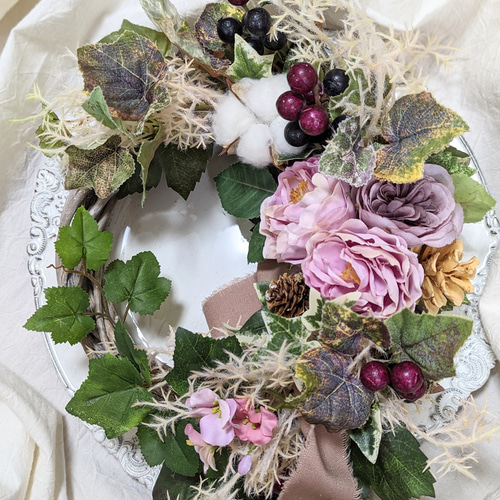 ブルーファンタジアスモークツリーリース夏リースひまわりスワッグ