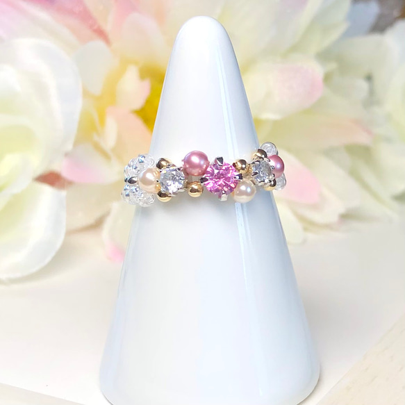 フェアリーパールで煌めくスマホリング　pink フェアリーパールで煌めくスマホリングpink