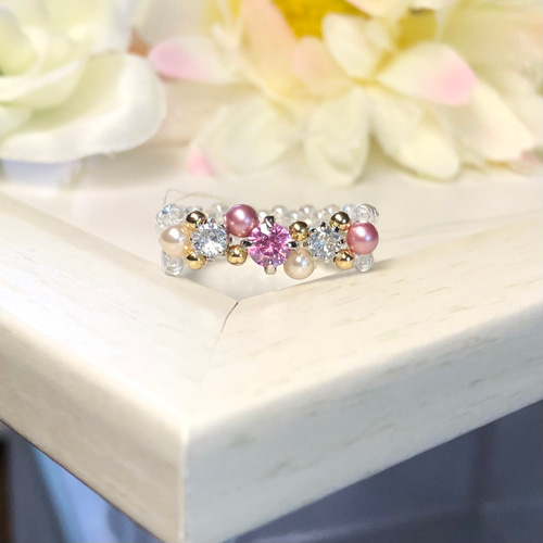 フェアリーパールで煌めくスマホリング　pink フェアリーパールで煌めくスマホリング pink