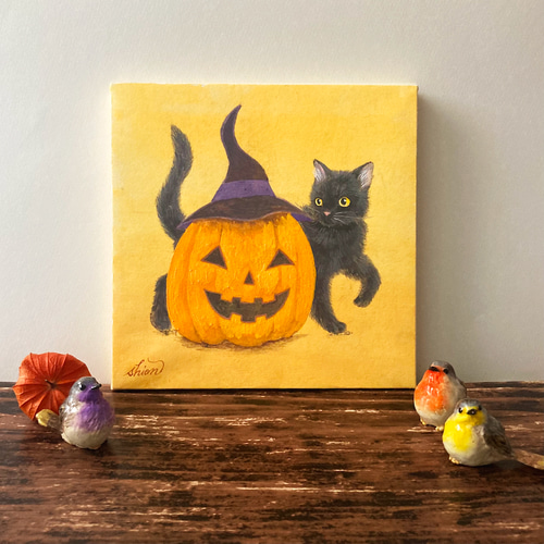 黄色いかぼちゃ 赤いかぼちゃ 猫とかぼちゃのアクリルアート