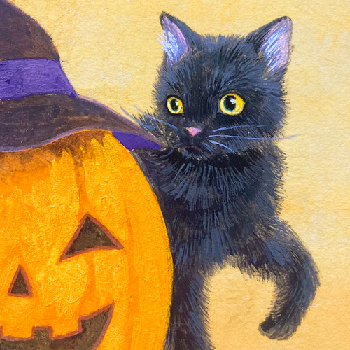 黄色いかぼちゃ 猫とカボチャのアクリルアート 3枚セット ハロウィンにも