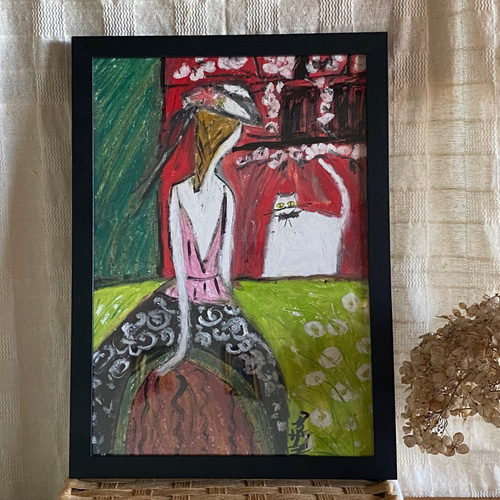絵画 壁掛け絵【バラの庭で絵を描いている少女と遊んでいるかわいい猫2匹】 絵画 。壁掛け絵【神聖なヨーロッパの荘園でバラの花を楽しむ
