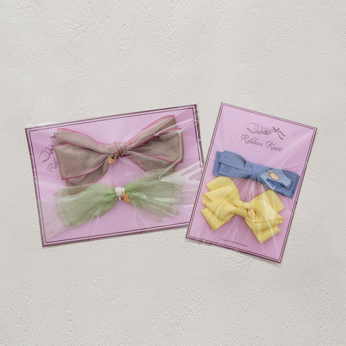 No.37リボンヘアゴム☆ゴールドハートライン☆ホワイト