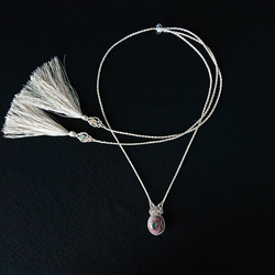 カンテラオパール　マクラメシルク(絹)ネックレス 5枚目の画像