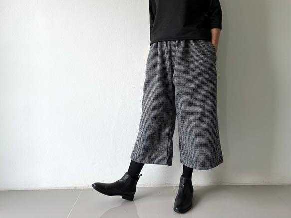 [送料無料.本日500円OFF]コットンウール ワイドパンツ／ゴムウエスト／体型カバー／大人カジュアル／通勤・普段着 8枚目の画像