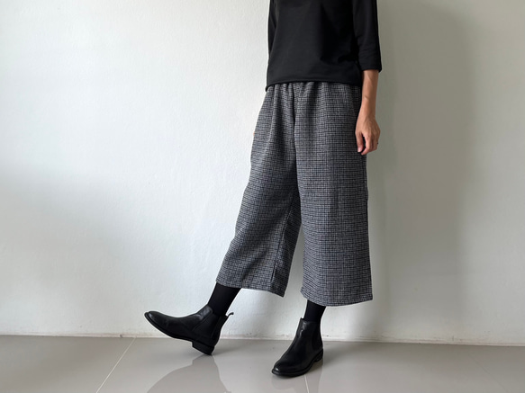 [送料無料.本日500円OFF]コットンウール ワイドパンツ／ゴムウエスト／体型カバー／大人カジュアル／通勤・普段着 1枚目の画像