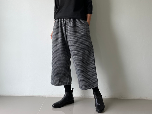 [送料無料.本日500円OFF]コットンウール ワイドパンツ／ゴムウエスト／体型カバー／大人カジュアル／通勤・普段着 9枚目の画像