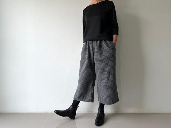 [送料無料.本日500円OFF]コットンウール ワイドパンツ／ゴムウエスト／体型カバー／大人カジュアル／通勤・普段着 12枚目の画像