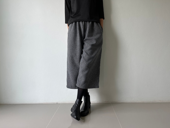 [送料無料.本日500円OFF]コットンウール ワイドパンツ／ゴムウエスト／体型カバー／大人カジュアル／通勤・普段着 10枚目の画像