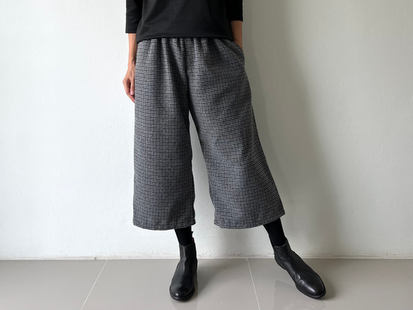 [送料無料.本日500円OFF]コットンウール ワイドパンツ／ゴムウエスト／体型カバー／大人カジュアル／通勤・普段着 11枚目の画像