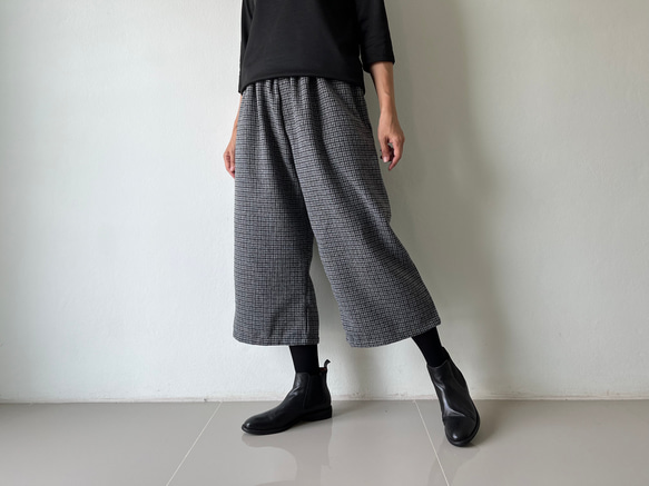 [送料無料.本日500円OFF]コットンウール ワイドパンツ／ゴムウエスト／体型カバー／大人カジュアル／通勤・普段着 2枚目の画像