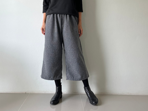 [送料無料.本日500円OFF]コットンウール ワイドパンツ／ゴムウエスト／体型カバー／大人カジュアル／通勤・普段着 4枚目の画像