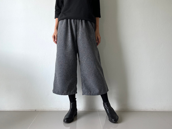 [送料無料.本日500円OFF]コットンウール ワイドパンツ／ゴムウエスト／体型カバー／大人カジュアル／通勤・普段着 3枚目の画像