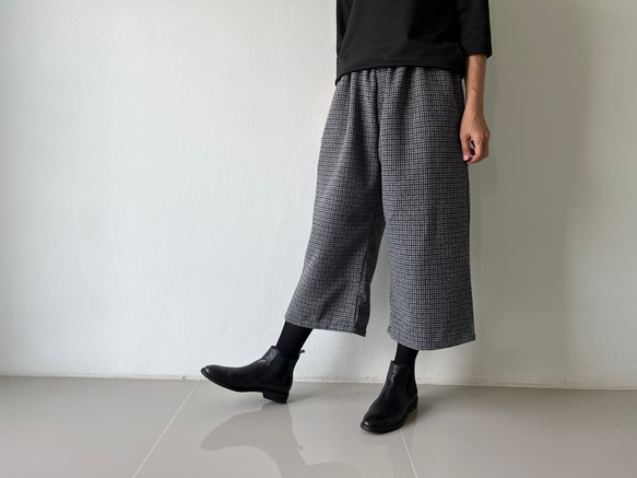 [送料無料.本日500円OFF]コットンウール ワイドパンツ／ゴムウエスト／体型カバー／大人カジュアル／通勤・普段着 6枚目の画像