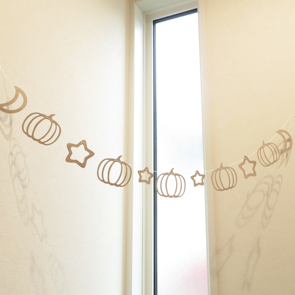 【ハロウィンガーランド】月星かぼちゃ×クラフト紙　ホームパーティやおうちフォトの飾り付けに 5枚目の画像