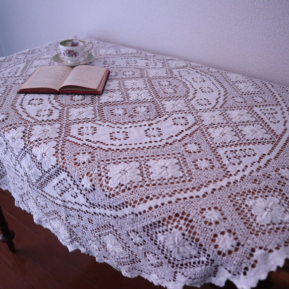 Vintage フィレレース クロス 優しい生成り色 Vintageフィレレース