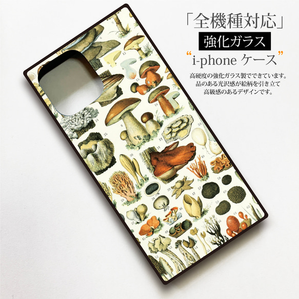 【絵画スマホケース】iPhone強化ガラス製　全機種対応『きのこ』 2枚目の画像