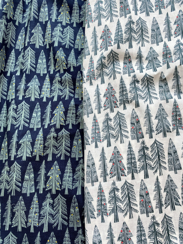 冬日森林*三角樹寬鬆長袖連衣裙*100%棉*亮光*米白 第17張的照片