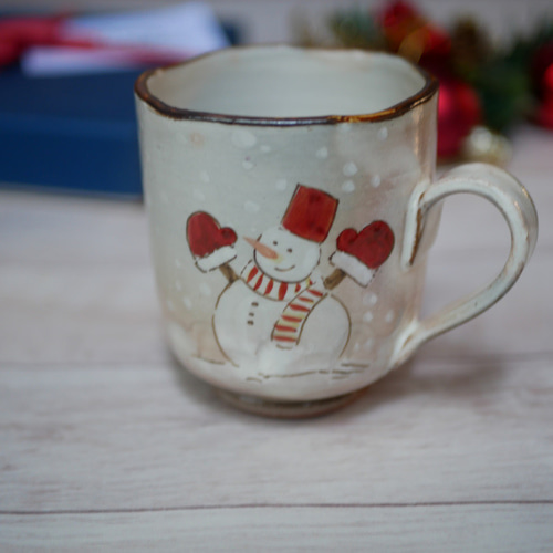 マグカップ クリスマス（雪だるま）陶器 京焼・清水焼 マグカップ Shun
