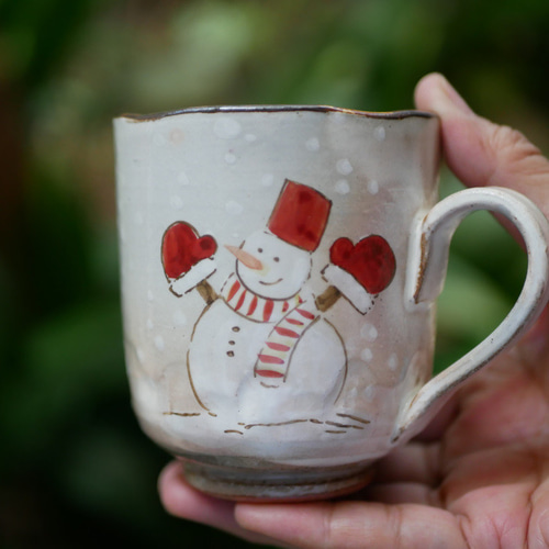 マグカップ クリスマス（雪だるま）陶器 京焼・清水焼 マグカップ Shun
