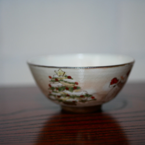 ご飯茶碗 クリスマス（ツリーと雪だるま）陶器 京焼・清水焼 茶碗
