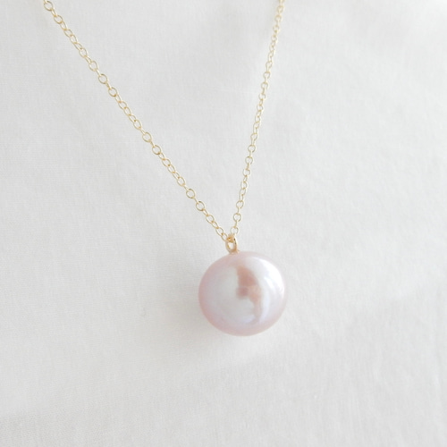 11mm〗14kgf淡水パール一粒ネックレス（ピンク）【1205】 項鍊 R-th