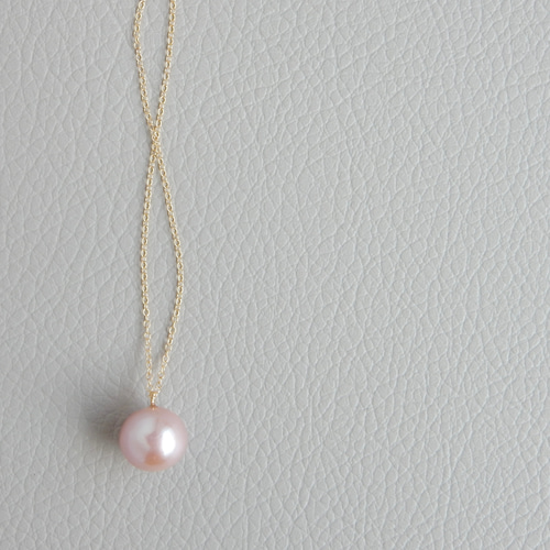 11mm〗14kgf淡水パール一粒ネックレス（ピンク）【1205】 項鍊 R-th