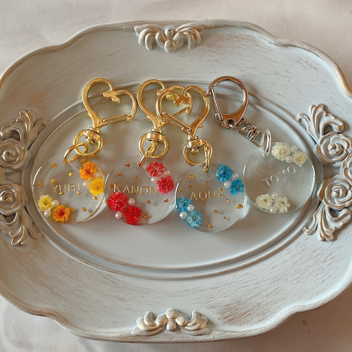 ハンドメイド＊レジン＊お花ラウンド型キーホルダー#プチプラ