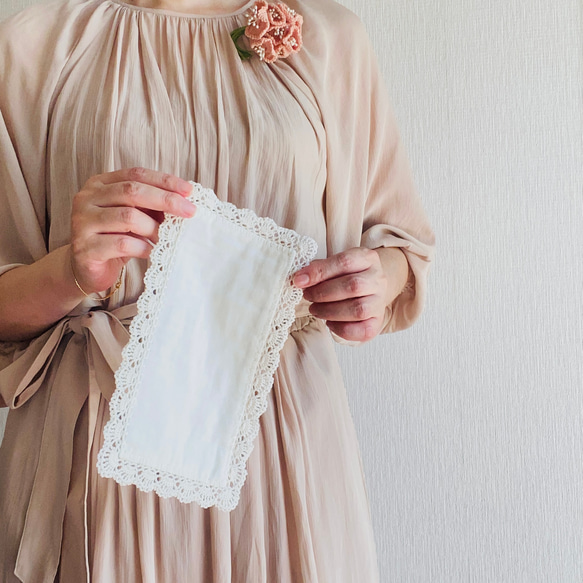 大切なお出かけに》手編み 大人のガーゼハンカチ＊アイボリー♢ハーフ