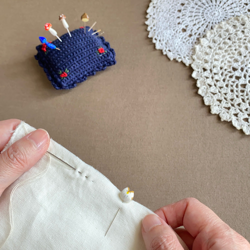 大切なお出かけに》手編み 大人のガーゼハンカチ＊アイボリー♢ハーフ