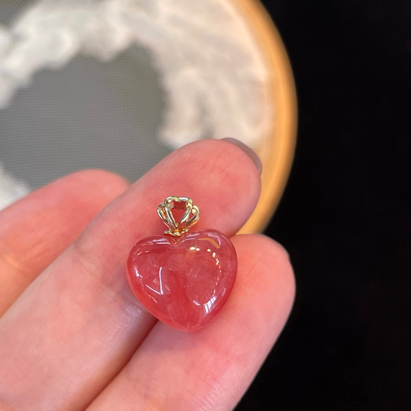 天然無処理 氷種 インカローズ 可愛ハート型 ペンダントトップ k18 ①  