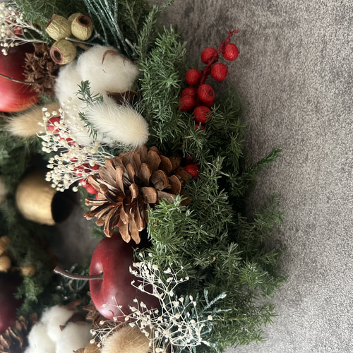 りんごとコットンのクリスマスリース クリスマス プリザーブドフラワー