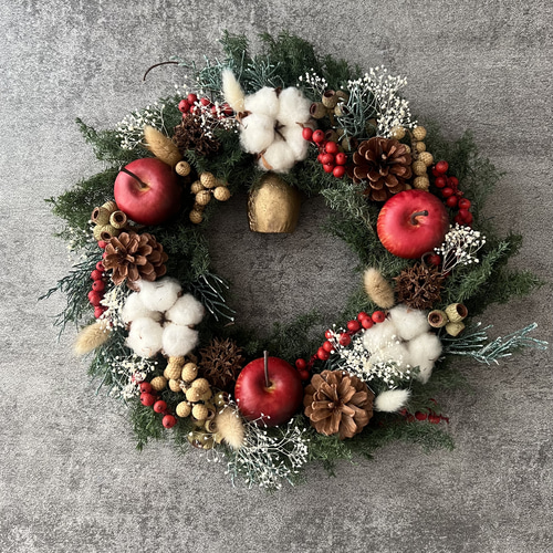 りんごとコットンのクリスマスリース クリスマス プリザーブドフラワー